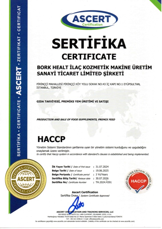 Сертификат HACCP — Bork Health İlaç